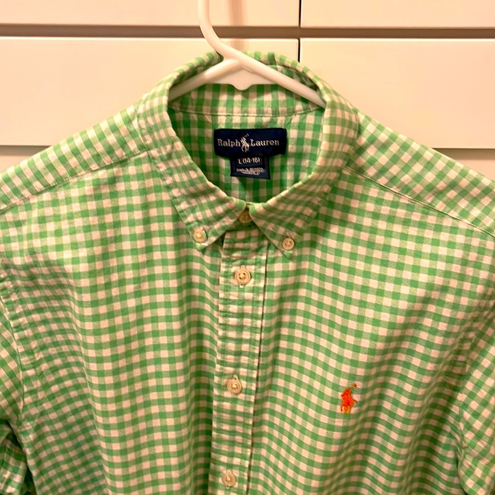 Ralph Lauren POLO Boys Light Green Gingham Dress Shirt - Sz 14-16 ✨Like NEW✨